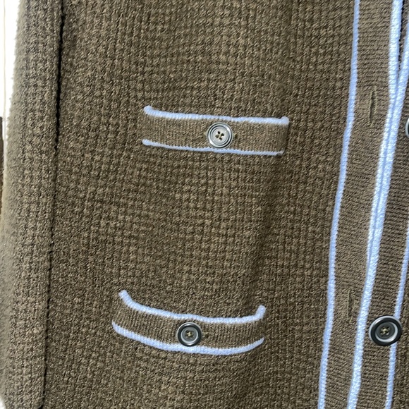 Talbots tipped textured cardigan sweater. Tuscan olive & blue sky. Size Mp NWT - Picture 6 of 15